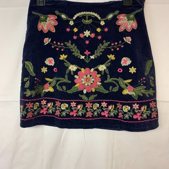 Harper Heritage skirt SZ M navy corduroy mutli floral embroidered mini boho - Picture 3 of 8
